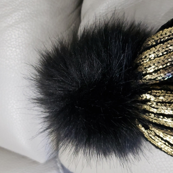 Gold/Black Pom Pom Winter Hat - Picture 3 of 8